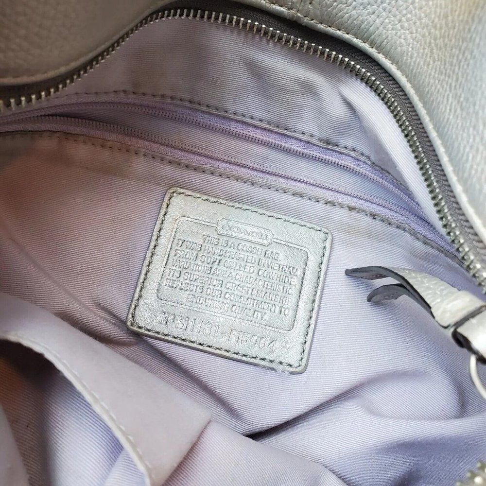 Coach F15064 Metallic Silver Leather Duffle Hobo Satchel Shoulder Purse Hand Bag - Picture 2 of 10